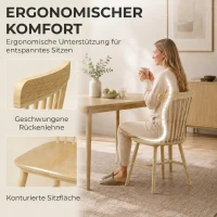 HOMCOM Esszimmerstühle 2er Set Küchenstühle Moderner Polsterstuhl mit Geschwungener Rückenlehne aus Kautschukholz für Esszimmer(m-4)