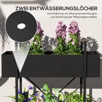 Outsunny Plantenstandaard met 2 lagen, afvoergaten, voor binnen en buiten, Metaal, Zwart(m-5)