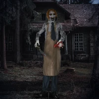HOMCOM 5.5ft Life Size Halloween Animatronic Standing Chainsaw Killer, with Light Up Eyes, Sound Activated Moving Body, Scary Halloween Decorations, Battery Operated, Indoor Party Props(m-2)