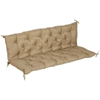 Outsunny 3-zits bankkussen 150x98x8 cm bankkussen met bandjes, bankpolster voor tuinmeubelen Hollywoodschommel, Khaki(m-10)