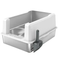 PawHut Lettiera per Gatti Impermeabile con Pareti Rialzate, Vassoio e Paletta, in ABS, 71x50.8x35.5 cm, Bianco(m-1)