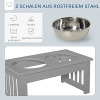 PawHut Hondenvoerstation, Antislip, 44x24x15cm, Grijs, 0,9L per Schaal(m-5)
