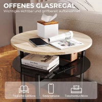 HOMCOM Ronde bijzettafel met open glazen legplank voor kleine ruimtes, 41,8 x 39,8 x 53,5 cm, eiken(m-5)
