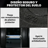 HOMCOM Conjunto de Halteres Ajustáveis Conjunto de Pesos 8x5kg 4x1,5kg e 2 Barras Total 50 kg  Preto(m-7)