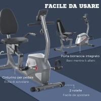 HOMCOM Cyclette Orizzontale con Seduta Regolabile, 8 Resistenze e Monitor LCD, 121.5-136x62.5x98cm, Grigio(m-7)