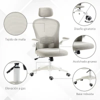 Vinsetto Silla de Oficina de Malla Silla de Escritorio Respaldo Alto Reposacabezas Ajustable Soporte Lumbar 4D 62x64x120 cm Gris(m-8)
