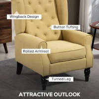 HOMCOM Wingback Accent Chair, Retro Upholstered Button Tufted Occasional Chair for Living Room and Bedroom, Yellow(m-4)