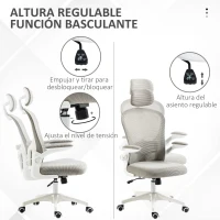 Vinsetto Silla de Oficina de Malla Silla de Escritorio Respaldo Alto Reposacabezas Ajustable Soporte Lumbar 4D 62x64x120 cm Gris(m-7)