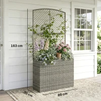 Outsunny Rattan Planter with Trellis, Raised Beds for Garden with Liner for Climbing Plants Vegetables Flowers, Dark Grey(m-3)