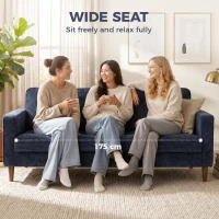HOMCOM 3 Seater Sofa Button Tufted Upholstered Couch with Wood Legs for Living Room, Dark Blue(m-5)