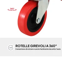 DURHAND Carrello da Meccanico con Poggiatesta Imbottito e 2 Vassoi Laterali in Plastica Rossa, 100x48x12 cm(m-4)