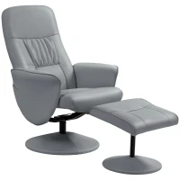 HOMCOM 2-delige Fauteuil Set met Poef, Relaxfauteuil met Poef, Hoogteverstelbaar, Kanteelbare Rugleuning, Lichtgrijs(m-1)