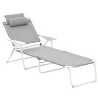 Outsunny ligstoel, opvouwbare strandstoel, tuinstoel 4 standen, mesh, Lichtgrijs, 160 x 66 x 80 cm(m-11)