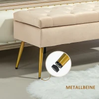 HOMCOM Bank met Opbergruimte, Gestoffeerde Bank met Deksel, Fluwelen Slaapkamerbank voor Hal, Slaapkamer of Woonkamer, Metalen Frame, 102 x 35 x 43 cm, Beige(m-6)