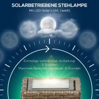 Outsunny Außenleuchte, Gartenlampe, Solarbetrieb, 8h Leuchtdauer, Einschaltautomatik, Rattanoptik, 15,5 x 15,5 x 46 cm(m-5)