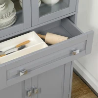 HOMCOM Freestanding Kitchen Cupboard, Storage Cabinet with 2 Adjustable Shelves, Drawer and Glass Door for Living Room, Grey(m-9)