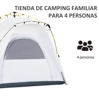 Outsunny Tienda de Camping Emergente Instantánea con 4 Ventanas 2 Bolsillos y Bolsa de Transporte 240x240x199 cm Gris y Blanco(m-4)