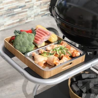 Outsunny Portable Charcoal Kettle Grill Outdoor Barbecue Trolley BBQ Heat Smoker Grilling with 2 Wheels, Storage Shelf and 4 Hooks, Free Standing, Black(m-8)