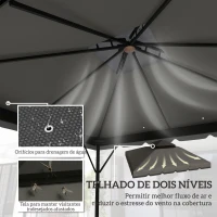 Outsunny Toldo de Substituição 3x3 m com Teto Duplo Orifícios de Drenagem e UPF 30+ Apenas Toldo NÃO Inclui Estrutura Cinzento Claro(m-4)