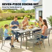 Outsunny 7 Pieces Garden Table and Chairs, 6 Seater Outdoor Table and Chairs with Umbrella Hole, for Garden, Light Grey(m-4)
