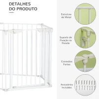 PawHut Barreira de Segurança para Animais de Estimação Barreira Dobrável de 5 Painéis com Fechadura Inteligente 300x74,5 cm Branco(m-7)