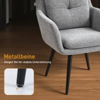 HOMCOM Moderne accentstoel, gestoffeerde stoel met metalen poten, linnenlook, lichtgrijs(m-5)