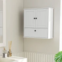 HOMCOM Armario de Baño de Pared Rústico con Estante Ajustable Doble Puerta y Puerta Abatible 60x19,5x60 cm Blanco(m-10)