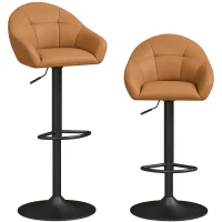HOMCOM Bar Stools Adjustable Heights Breakfast Bar Stools Backrest Armrests Set of 2, Brown(m-1)