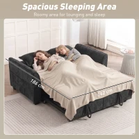 HOMCOM 2 Seater Sofa Bed, 4-in-1 L-Shaped Convertible Pull-Out Sleeper Sofa with Adjustable Backrest and Side Pockets, Black(m-8)