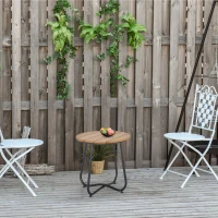 Outsunny Mesa Redonda de Jardín con Diseño de Listones y Patas Ajustables para Terraza Balcón y Jardín Ø49x48 cm Madera y Negro(m-2)