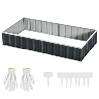 Outsunny Huerto Urbano Arriate de Jardín de Acero Incluye Guantes Jardinera Exterior Rectangular para Cultivos Plantas Flores para Terraza Balcón Exterior 174x90x30 cm Gris(m-12)