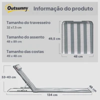 Outsunny Conjunto de 2 Esteiras de Praia com Encosto Reclinável em 5 Níveis Bolsa de Transporte e Apoio de Cabeça 48x134x33-43 cm Branco e Cinzento(m-3)