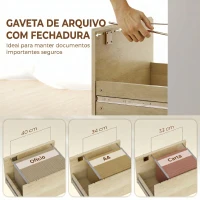 HOMCOM Secretária de Escritório com 4 Prateleiras e Gaveta de Arquivo A4 com Fechadura e 2 Chaves para Espaços Pequenos, Carvalho(m-5)