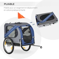 PawHut Remorque vélo pour chien animaux 8 réflecteurs drapeau barre attelage inclus acier polyester imperméable max. 30 Kg 130L x 73l x 90H cm bleu(m-6)