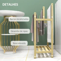 HOMCOM Toalheiro de Pé de Bambu com 3 Barras de Aço Inoxidável Prateleira Aberta 50,5x31x90 cm Natural(m-6)