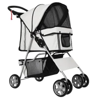 PawHut Poussette buggy pliable animaux chariot pliante chien chat porte-gobelet panier de rangement inclus roues avec frein tissu 600D Oxford acier 75 x 45 x 97 cm gris(m-1)