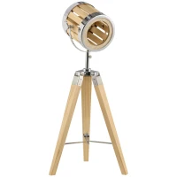 HOMCOM Stativ-Leuchte aus Holz Dreibeiniges Gestell, Scheinwerfer-Design 30 cm x 30 cm x 68 cm Holz Natur + Silber(m-1)