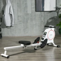 SPORTNOW Máquina de Remo Magnético Remo para Casa Plegable Resistencia de 8 Niveles Pantalla LCD y 2 Ruedas 180x48x60 cm Blanco(m-10)
