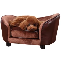 PawHut Dog Sofa Bed for XS-Sized Dogs, Pet Couch with Removable Soft Cushion, Cat Sofa Lounge with Back Pocket, Thick Sponge, Wooden Frame(m-10)