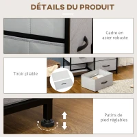HOMCOM Commode 6 tiroirs en tissu, meuble de rangement avec tiroirs pliants, poignées, cadre en acier, 80 x 30 x 62,5 cm, gris(m-6)