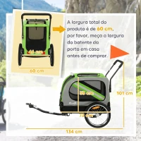 PawHut Reboque de Bicicleta para Cães 2 em 1 com Carrinho de Transporte, Refletores e Bandeira de Segurança, Verde(m-3)