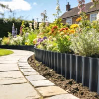 Outsunny Metal Garden Edging Border, 8 in x 21.3 ft Corrugated Heavy Duty Galvanised Steel Lawn Edging, Dark Grey(m-9)