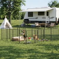 PawHut Welpenauslauf, modulares Design, 16 Elemente, 2 Türen, wetterfest, Stahl, 3,2 x 3,2 x 1 m, grau(m-2)