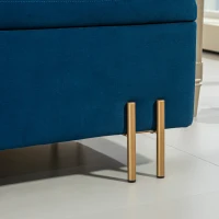 HOMCOM Gepolsterde bank met opbergruimte, metaal, rubberhout, schuim, 100 x 40 x 42 cm, donkerblauw(m-9)