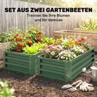 Outsunny Metalen verhoogde plantenbak 2-delig, open bodem, voor tuin en balkon, 110x50x30cm, groen(m-4)