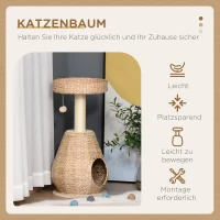 PawHut kattenboom krabpaal met kattengrot sisal hoogte 82,5 cm zacht pluche geel(m-4)