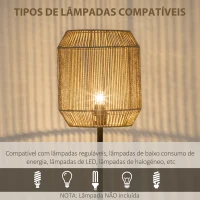 HOMCOM Candeeiro de Pé com Ecrã de Corda de Papel e Interruptor de Pé Lâmpada E27 Máx. 40W  Ø26x158cm Natural e Preto(m-6)