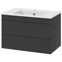 HOMCOM Hangende Wastafelonderkast met Keramische Wastafel en Soft-Close Lades, Zwart(m-10)