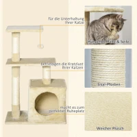 PawHut krabpaal met sisal krabpaal klimboom kattenmeubel krabplank met zacht pluche kattenspeelgoed stabiel E1 klasse spaanplaat beige 50 x 30 x 80 cm(m-5)