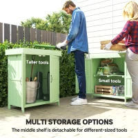 Outsunny Small Shed, Wooden Garden Shed with Openable Hinged Roof and Removable Shelf, 74 x 43 x 88 cm, Light Green(m-5)
